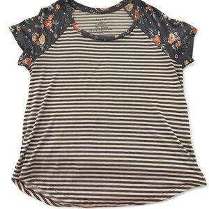 torrid Striped Tee with Navy Floral Sleeves